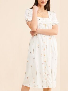 Sancia Alaia floral botanical sketches Pleated Midi Dress XS